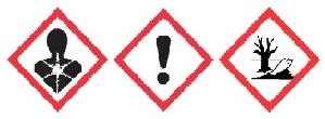 Health hazard, exclamation mark, and environment pictograms